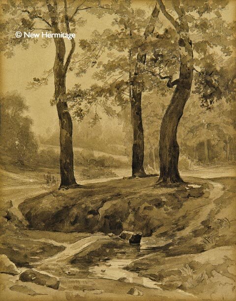  I. Shishkin 1831-1898 After the Rain, 1896 Sepia on paper, 46,3 x 36,6 cm